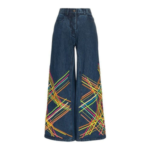 Pantalones Vaqueros Anchos Casuales para Mujer, Cintura Alta, Cierre de Botones, Transpirables, 100% Algodón, Bordados - Product Image 4