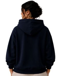 Sudadera con Capucha Oversize Azul Marino para Mujer, Lisa, de Algodón y Felpa, Estilo Casual Urbano con Hombros Caídos, Ideal para Invierno - Product Image 2