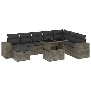 Conjunto de Sofá de Jardín de Ratán PE Gris con Acero con Recubrimiento en Polvo y Vidrio Templado, Muebles de Exterior Premium - Product Image 2