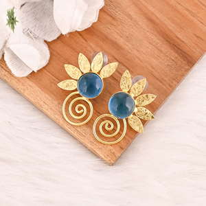 <b>Blue</b> Hydro Gemstone Brass <b>Stud</b> <b>Earrings</b> Gold Plated Handmade Jewelry for Women Wholesale Lot 10 Pairs - Product Image 4