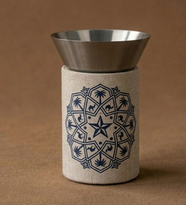 Luxury Cylindrical Bakhoor Burner Linen Cover Blue Geometric Star Art Metal Censer <b>Bowl</b> - Product Image 1