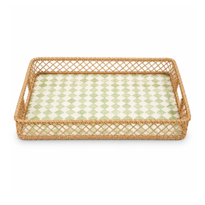 Plateau décoratif en rotin avec incrustation de nacre, fait main au Vietnam, pour la décoration de table. - Product Image 1