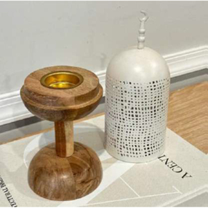 Brûleur d'encens en métal et bois en forme de dôme, design élégant perforé, parfait pour une fragrance et une décoration luxueuses pour la maison - Product Image 3