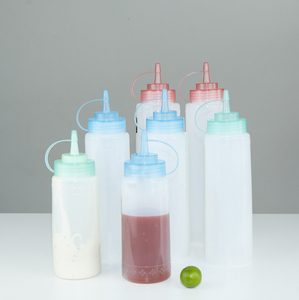 Bouteilles à presser avec bouchon à bec verseur 450 ml, contenants à condiments en plastique PP pour la cuisine, forme cylindrique, design à bouchon à vis - Product Image 1