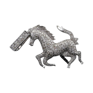Pendentif en Moissanite blanc plaqué or pour homme en argent sterling style hip hop avec motif cheval - Product Image 1