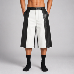 Custom <b>Baggy</b> Leather <b>Jorts</b> 500gsm Structured Waistband <b>Baggy</b> Shorts for Y2K Streetwear Brands - Product Image 5