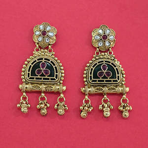 Mayoristas de Joyería Artificial en India, Pendientes de Estilo Antiguo con Baño de Oro 231393 - Product Image 2