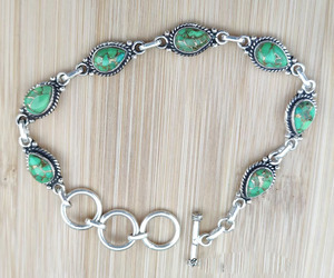 Bracelets vintage en argent sterling 925 avec breloques en turquoise verte naturelle, ajustables, faits à la main, bijoux en pierres précieuses pour femmes - Product Image 6