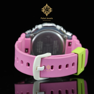 Pahal Jewels Montre à quartz analogique-numérique de luxe pour femme avec boîtier en strass et bracelet en silicone rose, cadran rond de 42 mm - Product Image 4