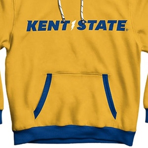 Sudadera con capucha dorada de Kent State para mujer, de manga larga, de algodón tejido, para otoño, con logo frontal y estampado. - Product Image 3