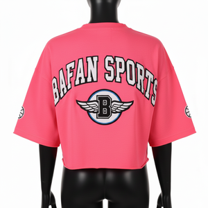 Camiseta corta para mujer, 180 algodón jersey premium, color rosa neón, estampado gráfico de águila, serigrafía de alta densidad, camiseta corta de algodón para mujer - Product Image 5