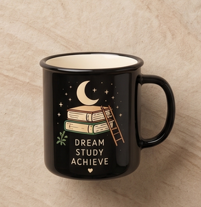 Glossy <b>Black</b> Iron Enamel Mug Dream Study Achieve Books Moon Print Metal Coffee <b>Cup</b> Wholesale Direct Factory Partner Market Hub - Product Image 5