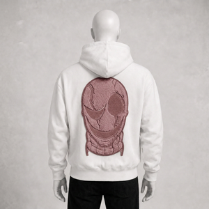 Sweat-shirt à capuche blanc pour femme, avec appliqué crâne de dessin animé vert sarcelle au dos, coupe classique, en coton tricoté, pour l'automne - Product Image 2