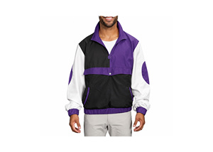 Blouson de sport pour homme, coupe racer, color block violet, noir et blanc, avec fermeture éclair quart de tour, coupe-vent en polyester, pour l'automne - Product Image 2