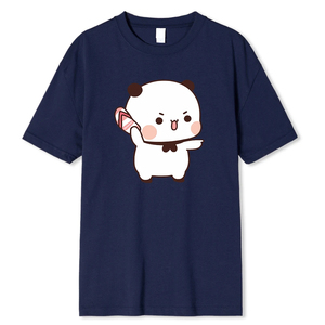 T-shirt décontracté pour homme en jersey tricoté 100 % coton respirant, blanc, à manches courtes, col rond, imprimé numérique motif panda, avec logo frontal - Product Image 4