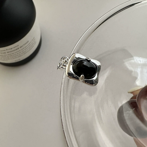 S925 sterling silver Korean minority design black agate simple square pendant Korean fashion <b>ring</b> collar chain - Product Image 4