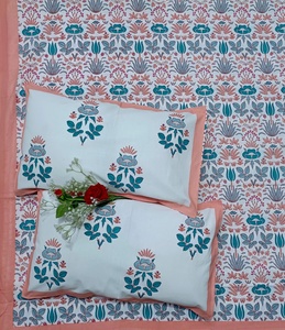 <b>Floral</b> motif block printed handmade cotton <b>bed</b> <b>sheets</b> with artisan charm OEM wholesale private label global supply. - Product Image 2