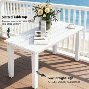 Tavolo Rettangolare Bianco da Esterno per Pranzo, Caffè o Uso in Terrazza e Giardino - Product Image 4