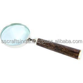 Verre grossissant rond en laiton avec corne en bois et poignée en os en résine fabriqué par SS CRAFTS INDIA - Product Image 4