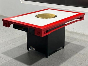 Tavolo Hot Pot Cinese Senza Fumo con Bordo in Legno Massello e Piano in Marmo, Tavolo da Pranzo Rettangolare con Piano a Induzione per Ristorante - Product Image 3