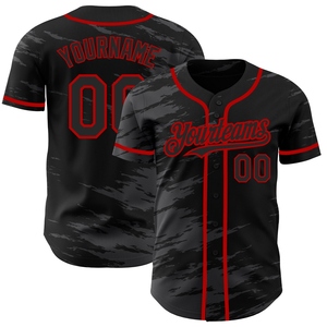 Venta al por Mayor del Jersey de Béisbol Auténtico OMMIZ INDUSTRY Personalizado en Negro, Gris y Rojo con Diseño de Salpicaduras de Tinta - Product Image 1