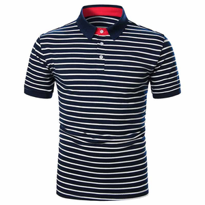 Camisa de Hombre, Color Azul Marino y Blanco, Manga Corta, Tejido de Algodón, Transpirable, Cuello con Botones, Estilo Casual - Product Image 1