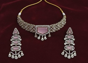 Ensemble collier et boucles d'oreilles en pierre rose de luxe, plaqué or, zircone cubique, bijoux de mariage pour femmes - Product Image 3