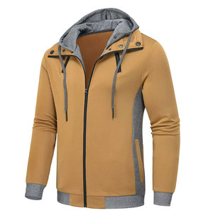 Sweat-shirt à capuche zippé pour homme, coupe classique, décontracté, pour l'automne, en polaire, coupe-vent, couleur unie, design tricoté - Product Image 4