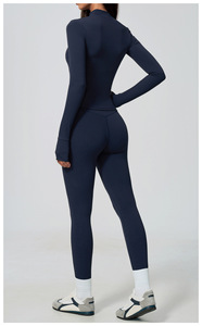 Women's <b>Brown</b> Racerback Scoop Neck Seamless Long Sleeve Elastic Waist <b>Leggings</b> Set Yoga Activewear Medium Support Quick Dry - Product Image 4