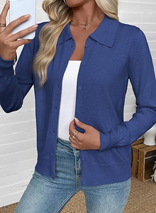 Cárdigan de punto para mujer con apliques de setas, cuello en V, manga farol, suéter informal de otoño - Product Image 3