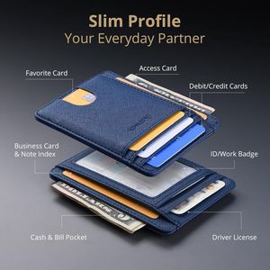 Portafogli Sottili in Pelle Blu con Blocco RFID e Tasca Frontale per Uomo e Donna - Product Image 3
