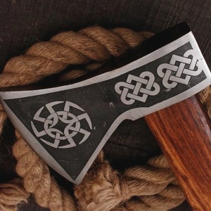 Tomahawk <b>Axe</b> With Celtic Knot Design Forged Steel Blade Wood <b>Handle</b> Survival Hatchet - Product Image 5