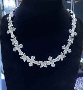 Gold Plated Iced <b>Cross</b> Cuban Link <b>Chain</b> Necklace 925 Silver Moissanite Diamond Hip Hop Charm Jewelry Party Wear Gift - Product Image 1