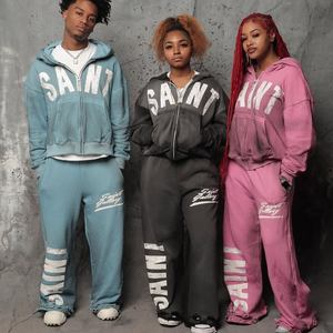 Athletic Fashion Winter Casual Heavyweight Acid Wash <b>Track</b> <b>Suit</b> Custom Logo Private Label High Quality Wholesale Unisex - Product Image 3