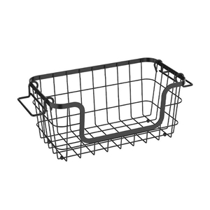 Best Quality Round Black Metal <b>Wire</b> <b>Storage</b> <b>Basket</b> With Handles Organizer Bin <b>For</b> Laundry Blankets And Home Pantry Organization - Product Image 2