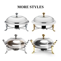 Chafing Dish Bulat Mewah Berbahan Baja Anti Karat Warna Emas dengan Tutup Kubah Gantung, Penghangat Makanan Buffet untuk Hotel & Katering.