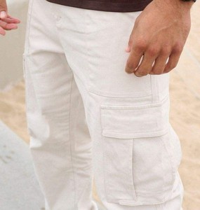 Pantalon de travail décontracté pour homme, 100 % coton, taille haute, léger, en toile, multi-poches, coupe droite ample et tendance - Product Image 4