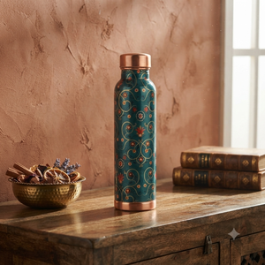 Bouteille d'eau en cuivre artisanale avec motif floral, bouteille réutilisable, bouteilles décoratives pour cadeaux, fournisseur en gros pour l'exportation - Product Image 3