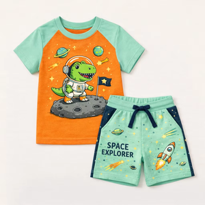 Ensemble T-shirt et short en coton pour enfants, respirant, léger, décontracté, taille personnalisée, fabrication OEM - Product Image 1