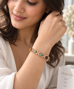 Pulsera de Metal Color Oro Rosa al por Mayor con Cuentas de Piedras Preciosas Naturales de Pirita, Jade Verde, Citrino y Cuarzo Transparente para Hombres y Mujeres - Product Image 4