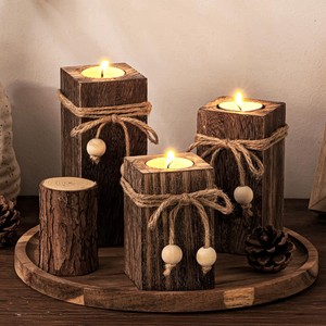Handcrafted Pine Wood Rustic Candle <b>Holders</b> Set | Wholesale Wooden <b>Tea</b> <b>Light</b> <b>Holders</b> - Product Image 1