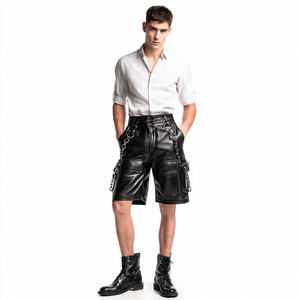 Pantalones Cortos de Motociclista para Hombre, de Cuero Genuino y Cuero Sintético, Estilo Urbano, Transpirables, Resistentes al Viento, Talla Grande, Estilo Vintage - Product Image 2