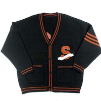 Damen Strickjacke Langarm V-Ausschnitt Orange Gestreift Buchstabe S Muster Herbst Klassischer Stil Hochwertige Strickwaren Cardigans