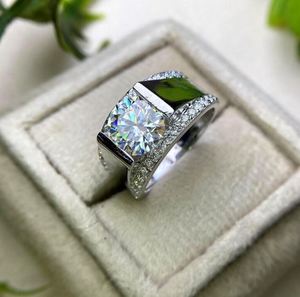 Round Moissanite Prong Setting Luxury Men's <b>925</b> Sterling <b>Silver</b> 18K Gold Plated Wedding Band Engagement <b>Ring</b> for Anniversary - Product Image 3