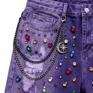 Custom Acid Wash Distressed Shorts High Quality Rhinestone 100% Denim Shorts Vintage Summer Streetwear Unisex - Product Image 3