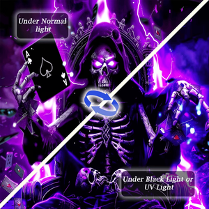 Tapisserie Murale en Polyester Luminescente au Néon Effet UV, Motif Crâne Roi du Poker, Facile à Accrocher, Décoration Murale avec Design Squelette Gaming - Product Image 2