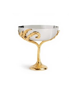 Bol décoratif pour la restauration hôtelière et la maison, plaqué or, brillant, de forme ronde, en métal, pour servir les fruits, bol à mélanger avec poignée design - Product Image 2