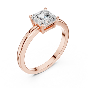 Bague de fiançailles en or rose avec diamant taille émeraude pour femme, style classique, bague solitaire taille Asscher en or rose - Product Image 4