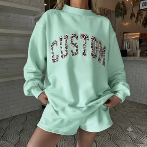 Sudadera Oversize Verde Menta para Mujer, Cuello Redondo, Manga Larga, Tejido de Algodón, Bordado Personalizado, Invierno - Product Image 1