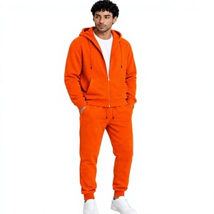 <b>Men</b> Hooded Tracksuit Solid <b>Orange</b> Full Length Zipper Closure Cotton Casual <b>Sweatshirt</b> Pants Set Autumn Wear - Product Image 3